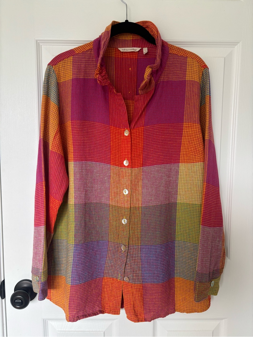 Multicolor Plaid Button-Front Shirt Soft Surroundings Dopamine Plaid Fall Layers